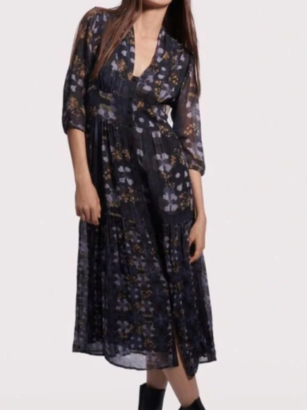Ba&sh Floral Black Dress | Black Purple Gold